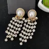 Dangle Earrings Fashion Design Exaggerated Crystal Tassel Pearl Gold Ear Clip Top Quality Luxury Jewelry Trend 2023