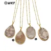 Kedjor WT-N1148 Natural Cherry Blossom Agates Gold Necklace Teardrop eller Oval Shape Crystal Pendant Flower Pink Jewelry2649