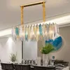 Chandeliers Glass Chandelier For Dining Table Art Design Rectangle Hanging Light Luxury Decor Kitchen Nordic Lustre Led Fixture Gold