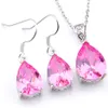 LuckyShine 5 Sets Crystal Zircon Water Drop Kunzite Oorbellen en Hanger Collier 925 Zilveren Vrouwen Mode Bruiloft Sets 256l