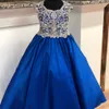 Königsblaues Satin-Festzugskleid für Teenager und Junioren 2021, glitzernde Bling-Kristalle, langes Festzugskleid für kleine Mädchen mit Reißverschluss, formelle Party293S