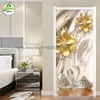 Adesivos de parede estilo europeu adesivo de porta 3D flores cisne PVC autoadesivo quarto el decalques papel de parede de luxo 230720