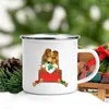 Canecas Chapéu de Papai Noel Impressão de Cão Esmalte Copos de Café Caneca de Festa de Natal Sobremesa Cacau Chocolate Lidar com Copo Presentes de Natal para os Amantes