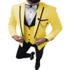 Slim Fit Yellow Groom Tuxedos Peak Lapel Groomsman Wedding 3 Piece Suit Fashion Men Business Prom Jacket BlazerJacket Pants Tie V247j