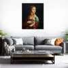 Figure Canvas Art Lady avec une œuvre d'art de Léonard de Vinci faite à la main d'hermine pour la décoration intérieure classique