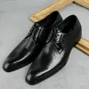 Luxe italien hommes Oxfords chaussures habillées en cuir véritable marque à la main 2023 nouveau noir élégant mariage décontracté Social chaussures homme