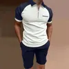 Herren-Trainingsanzüge, Herren-Trainingsanzug, Poloshirt, Anzug, lässig, Streetwear, Patchwork, Reißverschluss, Kurzarm, Poloshirt, Shorts, atmungsaktiv, 2-teiliges Set, S-4XL, 230720