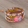 Sweet And Romantic Women's Bracelet Natural Stone Luxury Design Weaving Hand Woven Leather Bohemian Style Beaded Strands207P