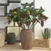 Decorative Flowers Magnolia Leaves Artificial Plant Branches For Home Decor Indoor Like Real Faux Plastic Green Twigs