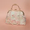 Sacs de soirée femmes dentelle rose Lolita perle cadre perlé dame fourre-tout Vintage solide sac transparent sac à main avec tissu de coton blanc 230720