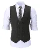 Heren Vesten Vest Double Breasted V-hals Wollen Tweed Plaid Vest Bruidegom Bruiloft Zakelijk Feest Jack Bruin Zwart Groen