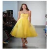 2021 Runway Tea Length Tulle Short Formal Party Vestidos Sweetheart Homecoming Dresses Cheap A Line Bride Prom Gowns234U