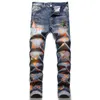 Mannen jeans Skinny jeans Mode Geel vijfpuntige ster borduren Slanke Motorfiets Moto Biker Causale Heren Denim Broek Hip Hop