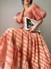 Feestjurken Rode Print Elegante Vintage Jurk Vrouwen Chiffon Franse Avond Lange Vrouwelijke Bubble Mouw Koreaanse Causale 2023