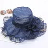 Wide Brim Hats Sun Hat Women Mesh Yarn Flower Summer For Big Wavy Beach Female Sunhat Adjustable Lady Net