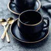 Filiżanki spodki ceramiczne filiżanki kawy i sanek spodek kreatywna czarna pigmentowana porcelanowa herbata z wyprodukiem łyżki ze stali nierdzewnej