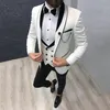 Trim Fit White and Black Wedding Suits Prom Party Formal Suits Groom Tuxedos sjal Lapel 3 stycken män kostymer jacka byxor vest231o