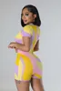 Kvinnors jumpsuits Rompers Echoine Color Patchwork Kort ärm Släng knappen PlaySuit Skinny Sexig Jumpsuit Summer Women Romper Streetwear 230721