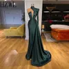 Dark Hunter Green Farbe Meerjungfrau Abendkleider High-Neck OneShoulder Kristall Drapiertes Top Abendkleid Split Cocktailkleid vestido2509