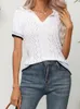 Kvinnors tröjor Casual Hollow Out Knit Collar Kort ärm Pullover Top 2023 Summer Korean Fashion Clothing