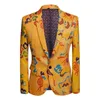 Ternos Masculinos Blazers Terno Casaco Primavera e Outono Amarelo Tendência da Moda Estilo Chinês Personalidade Estampada Cantora de Palco Tamanho Grande 230720