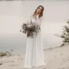 Novo Vestido de Noiva de Praia Mangas Compridas Boho Decote em V Costas Abertas Vestidos de Noiva 2019 Chiffon Renda Vestido de Noiva novias260T