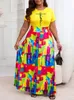Plus -klänningar plus storlek Kontrast Floral Print Round Neck Maxi Dress 230720