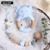 Baby Teethers Toys Personalize Name Pacifier Clips Elephants sheep Silicone Teether Wooden Ring BPA Nursing Chewable Rattle Baby Christmas Gift 230721