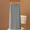 Skirts M-2xl Womens Knee-length Autumn Spring Female Straight Solid Color Knitting Fashion Office Ladies Clothes H60