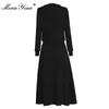 Two Piece Dress MoaaYina Autumn Winter Runway Black Knitted Set Women V neck Long Sleeve Loose Coat Single Breasted Skirt 2 Pieces Suit 230720