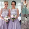 Tiul długości herbaty Linia Bridesamid Sukienki z białym koronkowym rękawem Bez Homecoming Party Suknie Maid of Honor Dress290r