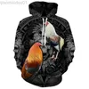 Herrhuvtröjor Sweatshirts Cool Rooster Hunting Camo 3D Printed Hoodies Sweatshirt Male Sweatpants Set Unisex Men's Tracksuit Fashion Men Clothing Suit L230721