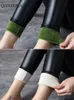 Women's Leggings Spring Winter Thermal Leg Warm Women's Leggings Leather High Waist Fleece Velvet Black Tights Sexy PU Faux Female Pants 230720