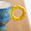 Tazas de café de cerámica con margaritas pintadas a mano de 220ml con asa, taza de té de la leche Floral de estilo coreano, apta para microondas