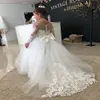 -wind Fashion 2022 Renda Flower Girl Dress Arcos Vestido de Primeira Comunhão Infantil Princesa Tule Vestido de Baile Festa de Casamento Dre228Q