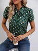 Womens Blouses Shirts Summer Blouse Women Tops Gold Dot Print Puff Sleeve Shirt and Blouse Elegant Casual All Over Print Tie Neck Female Clothing 230720