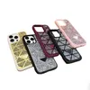 Capas de telefone celular de designer de glitter rosa para iphone 14 13 12 11 pro max luxo espumante triângulo de corpo inteiro cobre diamante phonecase