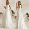 Simple V Backless Wedding Dresses Bridal Gowns V neck Ruched Applique Lace Tulle Sweep Train Modern Princess Cheap Wedding Gowns C247e