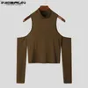 Men's Sweaters Party Night Club Style New Men's Sexy Casual Camiseta Solid Full Matching Fashion Strapless Hollow Long Sleeve T-shirt S-5XL Z230721