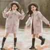 Giacche Ragazze Giacche Cappotto di lana con ricamo floreale per ragazze Colletto rovesciato Capispalla Bambini Moda autunno Abbigliamento invernale per Z230721