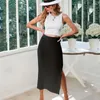 Юбки мода Оптовая сплошная с открытой стороной сплит с высокой щелью пляжного плиты Сексуальная белая черная черная макси летняя длинная юбка для женщин
