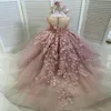 2021 Sheer Neck Kralen Bloem Meisje Jurken Hand Made Bloemen Tulle Lilttle Kids Verjaardag Pageant Weddding Gowns ZJ0465238O