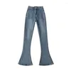 Women's Jeans High Waist Denim Flare Pants For Women Solid Color Pocket Design Student Slim Bootcut Autumn Casual Female Trouser