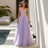 Cor personalizada Lavanda/Rosa/Azul Linha A Tule Vestidos de Baile Longos Sweetheart Desossada Top Justo Vestidos de Noite Formais Simples Robe de Soiree vestidos