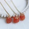 Pendant Necklaces 15-20mm Small Natural Stone Necklace Steel Chain Wire Wrap Rock Raw Red Agates Carnelian Crystal Women Femme256J