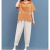 Calças femininas de duas peças conjunto casual solto manga curta com capuz camiseta e harém tamanho grande estilo coreano roupas femininas