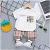 Kleidung Sets Baby Jungen Mädchen Plaid Kleinkind Säugling Sommer Kleidung Kinder Outfit Kurzarm Casual T-shirt Shorts Drop Lieferung Matern Dhnjy