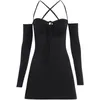 Casual Kleider Spaghetti Strap Sexy Langarm Geburtstag Party Club V-ausschnitt Mini Kurzes Kleid Für Frauen Backless Schlank Großhandel