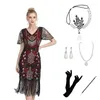 Stage Wear 1920s Vintage Flapper Girls Gatsby Party Dress For Women Neck Sleeveless Sequin Tassels Dresses With Fan Necklace Accessories