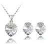 Necklace Earrings Set Austrian Crystal Jewelry Cute Strawberry Heart Shaped Pendant 2 Piece